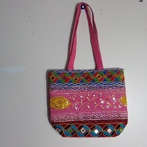 Handcrafted Pink Embroidered Women's Tote Bag SIZE 13 Inc Long
